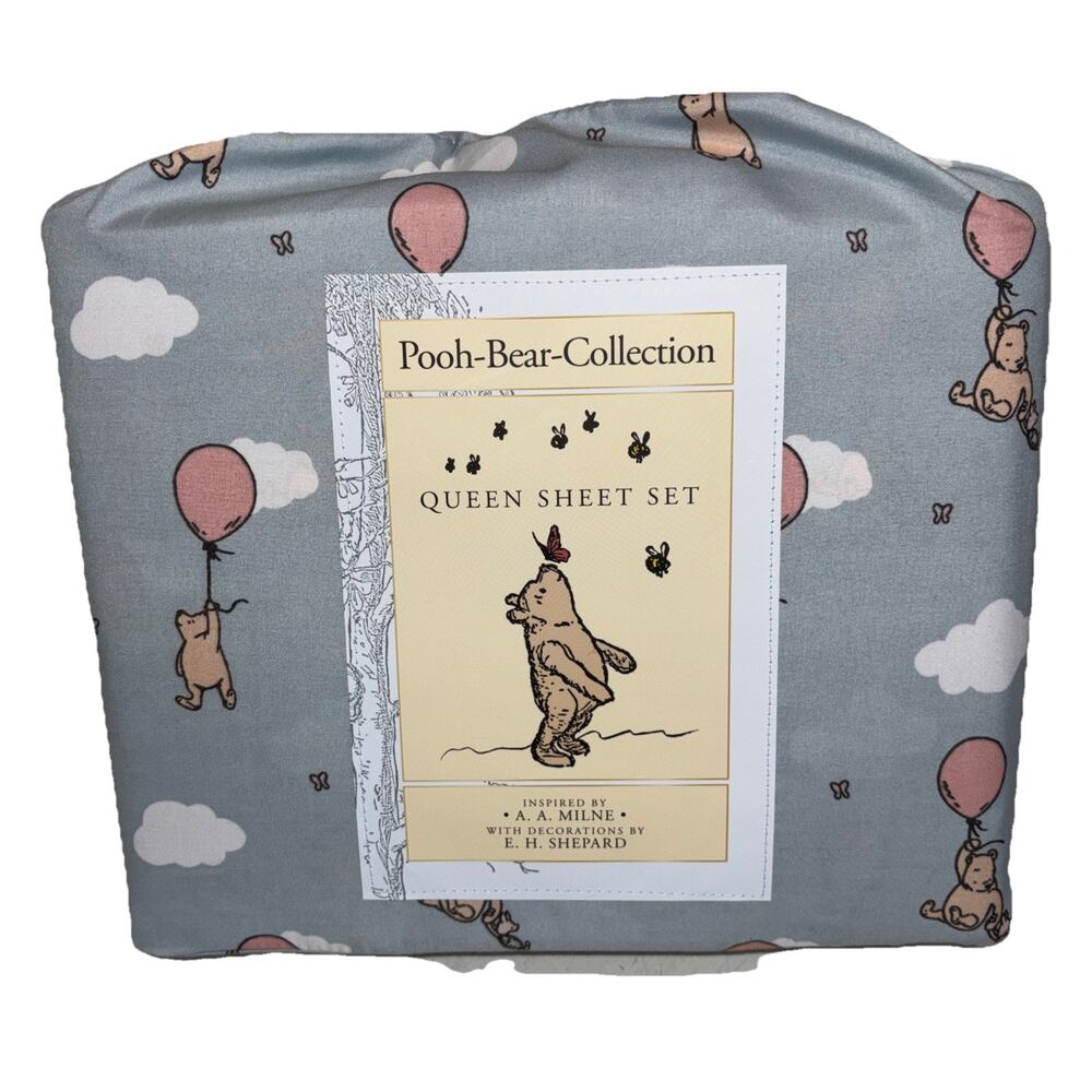 Disney Pooh-Bear Collection Gray and Pink Balloon Sheet Set
